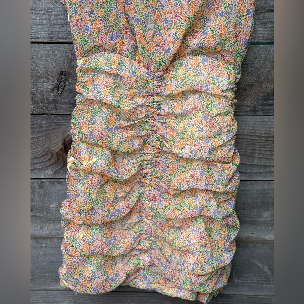 Zara Pink and Yellow Ruched Bodycon Mini Dress - Picture 8 of 10